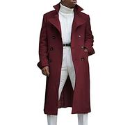 Ebifin Herren Trenchcoat mit Revers, zweireihig, lang, lässig, Baumwollmischung, Peacoat, weinrot, Small