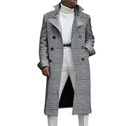 Ebifin Herren-Trenchcoat mit Revers, zweireihig, lang, lässig, Baumwollmischung, Peacoat, Z-Schwarz und Weiß, L