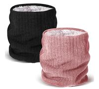 EBOOT 2 Stück Winter Halswärmer Fleece Gefüttert Strick Schlauchschal Winddicht Loop Schal Herren Damen (Schwarz Rosa)