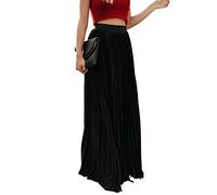 ebossy Bossy Damen Maxirock mit hoher Taille, Flowy Plissiert, Chiffon - Schwarz - X-Groß