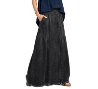 ebossy Damen Casual Elastische Taille Ausgefranster Saum A-Linie Distressed Hippie Lang Maxi Denim Rock, grau dunkel, Klein