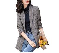 ebossy Damen Notch-Lapel 2-Knopf Boyfriend Blazer Suit - Hahnentritt Karo Jacke Mantel, Y-Kaffee, S