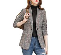 ebossy Damen Notch Revers 2 Knöpfe Boyfriend Blazer Anzug Hahnentritt Plaid Jacke Mantel, Z-grau, Medium