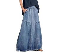 ebossy Lässiger Langer Jeansrock mit elastischem Bund und ausgefranstem Saum für Damen, blau, S