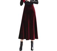 ebossy Midi-Rock für Damen, plissiert, hohe Taille, elastisch, Vintage, warm, dick, aus Samt, bordeaux, M