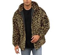 ECDAHICC Herren Faux Pelz Leopard Kapuzenjacke Shaggy Mantel Zip Up Winter Warme Fluffige Pelzige Parka Overcoat GR-L