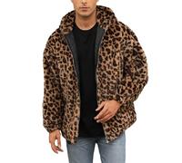 ECDAHICC Herren Faux Pelz Leopard Kapuzenjacke Shaggy Mantel Zip Up Winter Warme Fluffige Pelzige Parka Overcoat YE-2XL