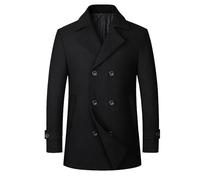 ECDAHICC Herren Plus Größe Wollmischung Double Breasted Pea Mantel Gekerbte Lapel Futter aus Baumwolle Warme Trench Mantel Winter Mittellange Jacket BL-L