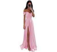 ECDAHICC Schulterfreies Brautjungfernkleid Für Damen Satin Langer Schlitz Elegantes Formelles Abendkleid A-Linie Hochzeits und Partykleid TP-M