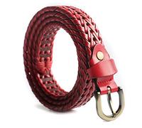 ECHAIN Damen Gürtel aus geflochtenem Echtleder, schmal, 25 mm breit, rot, Taille:35-40