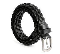 ECHAIN Frauen geflochtenes echtes Leder schmaler Gürtel 25mm breit, Schwarz 2, waist:29-34