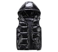 Echinodon Jungen Steppweste mit Kapuze Kinder Teenager Winter Weste Outdoor Wasserabweisend Winddicht Warm Herren Weste Schwarz 4XL