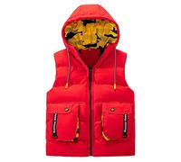 Echinodon Jungen Thermoweste mit Kapuze Kinder Weste Übergangsjacke Wasserabweisend Warm Herbst Outdoor Weste Rot 120