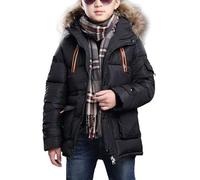 Echinodon Jungen Winterjacke mit Fellkapuze Kinder Jacke Winter Parka Mantel Schwarz 140