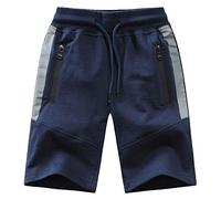 Echinodon Kinder Sweatshorts Jungen 1/2 Hose Kurz Weiche Shorts Baumwolle Sport Freizeit Grau Sommer Sweat Shorts (164, A-Blau)