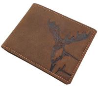 Echt Büffel-Vollleder Geldbörse / Geldbeutel / Portemonnaie / Geldtasche in Hoch- oder Querformat mit Hirsch-Motiv mit RFID & NFC Schutz in Braun (Modell 2 / Querformat / Braun)