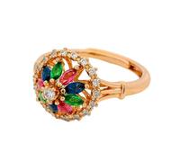 Echt Gold Schmuck Gold 9K Au375 Trauringe mit Marquise Rose Grün Blau Turmalin Smaragd Saphir, Offener Ring Vintage Blumen Gelbgold 375 Hochzeitsring Moissanit Gr.52 (16.6)
