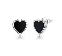 Echte 925 Sterling Silber Schwarzer Achat Herz Ohrstecker Für Frauen Und Männer Punk Schmuck