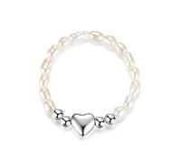 Echte 925 Sterling Silber Süße Unregelmäßige Perle Herz Perlen Elastische Ringe Für Frauen Hochzeit S925 Schmuck