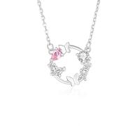 Echte Au375 Weißgold Halskette mit Tropfen Rose Lab Saphir, Schmetterling Kranz Anhänger 9K Damenkette Moissanit 45cm
