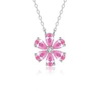 Echte Platinum PT950 Halskette mit Tropfen Rose Lab Rosa Saphir, Blumen Anhänger Platin Damenkette Moissanit 45cm
