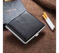echtem Leder Zigarettenetui silber Metall Zigarettenschachtel Edelstahl für 20 Zigaretten Zigarettenbox Schwarz Zigarettenetui Leder Zigarettencase für Männer Frauen Damen Herren Geschenk