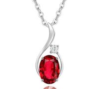 "Echter roter Rubin ovaler Anhänger für Frauen - Sterlingsilber-Halskette, klassischer Geburtsstein-Schmuck"