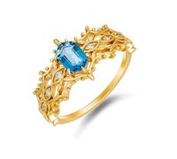 Echtes Au 375/585/750 Gelbgold Hochzeitsring mit Sechseck Blau Topas, Vintage Hohl Unendlichkeit Gold 9K/14K/18K Verlobungsring Gr.47-65