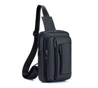 Echtes Leder Umhängetasche,Mode Retro Crossbody Bag,Casual Outdoor Chest Bag,Multi-Pocket Handtasche,Chest Crossbody Bag für Männer und Frauen,geeignet für Casual Outdoor und Business Travel,Schwarz