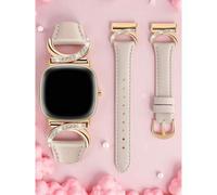 Echtes Lederarmband für Versa 4/Versa 3/Sense 2/Sense - Diamant C-förmiger Goldschnallen-Design - Bequem, schweißresistent, ultradünn - Modisch & viel