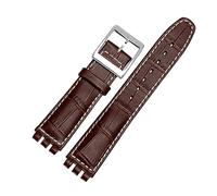 Echtes Lederarmband passend for Swatch-Uhrenarmband 17 mm 19 mm Handschlaufe Blau Rot Schwarz Uhrenarmbänder Damen Herren Uhrengürtel Zubehör(Brown White Silver,19mm)