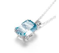 Echtes Sterlingsilber, feiner Schmuck, Halskette, quadratisch, Granat, klassischer Dia-Anhänger für Damen, Accessoires, Silber, Geschenke, Aquamarin