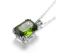 Echtes Sterlingsilber, feiner Schmuck, Halskette, quadratisch, Granat, klassischer Dia-Anhänger für Damen, Accessoires, Silber, Geschenke , Peridot