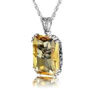 Echtes Sterlingsilber, feiner Schmuck, Halskette, quadratisch, Granat, klassischer Dia-Anhänger für Damen, Accessoires, Silber, Geschenke , Citrin