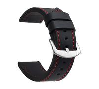 EcLusE Vintage-Uhrenarmband aus Leder mit Edelstahlschnalle, Schnellverschluss-Ersatzarmband für Damen und Herren, Schwarz Rot Silber, 22 mm