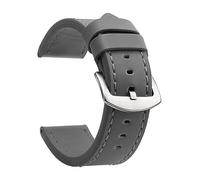 EcLusE Vintage-Uhrenarmband aus Leder mit Edelstahlschnalle, Schnellverschluss-Ersatzarmband für Damen und Herren, Graues Silber, 22 mm