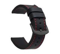 EcLusE Vintage-Uhrenarmband aus Leder mit Edelstahlschnalle, Schnellverschluss-Ersatzarmband für Damen und Herren, Schwarz Rot Schwarz, 24 mm