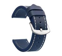 EcLusE Vintage-Uhrenarmband aus Leder mit Edelstahlschnalle, Schnellverschluss-Ersatzarmband für Damen und Herren, Blau-Weiß-Silber, 20 mm