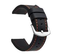 EcLusE Vintage-Uhrenarmband aus Leder mit Edelstahlschnalle, Schnellverschluss-Ersatzarmband für Damen und Herren, Schwarz-Orange-Silber, 24 mm