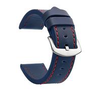 EcLusE Vintage-Uhrenarmband aus Leder mit Edelstahlschnalle, Schnellverschluss-Ersatzarmband für Damen und Herren, Blau Rot Silber, 22 mm