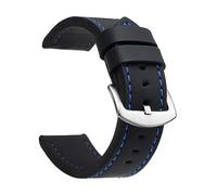 EcLusE Vintage-Uhrenarmband aus Leder mit Edelstahlschnalle, Schnellverschluss-Ersatzarmband für Damen und Herren, Schwarz Blau Silber, 22 mm