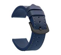 EcLusE Vintage-Uhrenarmband aus Leder mit Edelstahlschnalle, Schnellverschluss-Ersatzarmband für Damen und Herren, Blau Schwarz, 24 mm