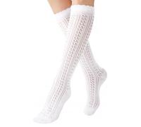 EconioSocken Trachtenstrümpfe und Dirndlstrümpfe Damen, weiß, kniehoch | Trachtensocken aus 80 % Baumwolle, Größen 35-42, mit Rauten- oder Wellenmuster; passend zu Dirndl, Tracht und Oktoberfest.