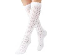 EconioSocken Trachtenstrümpfe und Dirndlstrümpfe Damen, weiß, kniehoch | Trachtensocken aus 80 % Baumwolle, Größen 35-42, mit Rauten- oder Wellenmuster; passend zu Dirndl, Tracht und Oktoberfest.