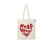 EcoRight stylische Tragetasche, Baumwolltasche Damen, Tragetasche Ästhetik, Einkaufstasche Faltbar, 38.1 x 40.6 cm, Bio-Baumwolle, 8 Liter, Herzmuster, Katze, Selbstliebe, Unisex, Erwachsene