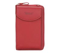 Ecosway Geldbörse für Damen, große Kartenfächer, Handtasche, einfarbig, diagonale Tasche, Multifunktions-Clutch mit Reißverschlusstasche, rot (Rot) - EB020200506A
