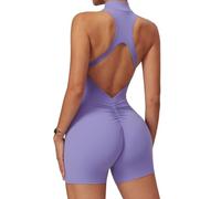 Ecupper Jumpsuit Damen Sport mit Reißverschluss Einteiler Romper Ärmellos Bodycon Eng Rückenfreie Padded Lavendel Lila L