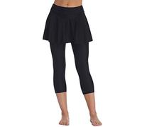 Ecute Damen Schwimm Leggings Mit Rock Wassersport Bikinihose Schwimmenhose Lang Wassersport Sonnenschutz, XL, Schwarz