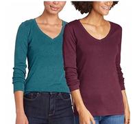 Eddie Bauer Damen Langarm V-Ausschnitt 2er-Pack T-Shirts, Blau/Beere., Groß