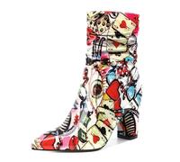 EDEFS Damen Knöchelstiefel Spitze Zehe Klobige Ferse Knöchelstiefel Klassisch Seitenreißverschluss Knöchelstiefel Für Elegante Party Multi Color High Absatz Lack Stiefel 3.4 Inch/8.5cm Größe EU37